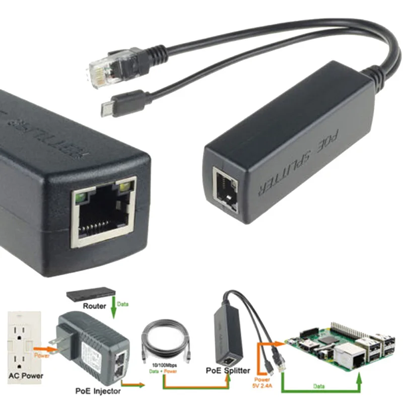 Ethernet 48V до 5V 2A Micro USB 10W адаптер Активный сплиттер PoE Мощность более|Коробки передач