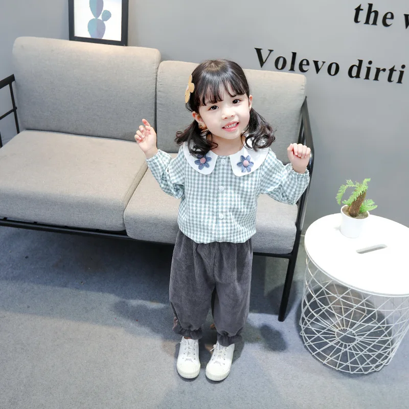 

New Spring Autumn Kids Plaid Casual Clothes Baby Boys Girls Cotton T Shirt Pants 2Pcs/Sets Children Cartoon Fashion Tracksuit