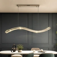 nordic light luxury long strip restaurant lamp modern luxury high end atmospheric dining table bar wave crystal chandelier