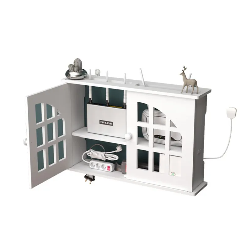 

Large Wireless Wifi Router Shelf Storage Boxes Cable Power Plus Wire Bracket Wood-Plastic Wall Hanging Plug Board DIY Home Decor