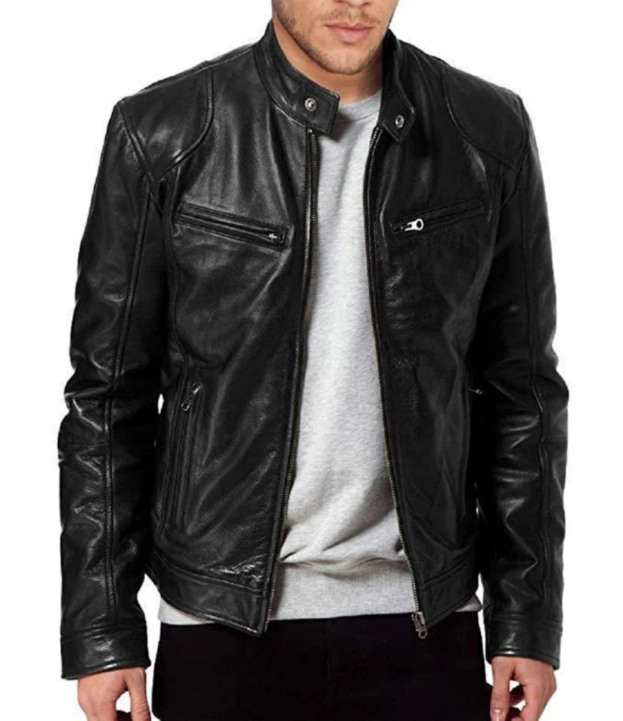 

2021 brand foreign trade European and American men's jacket leather youth stand collar punk men's motorcycle leather