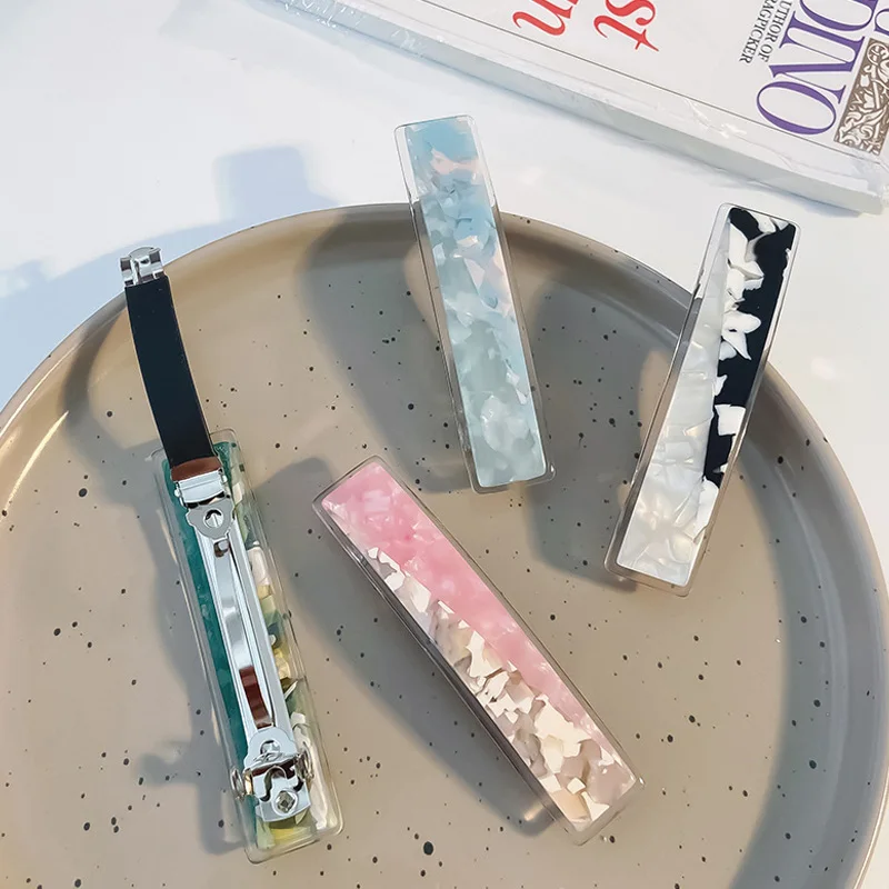 

1Pcs Acetic Hair Clip For Women Marble Hairpin Textured Rectangle Duckbill Clips Barrette Girls Hair Accessories Hairpins