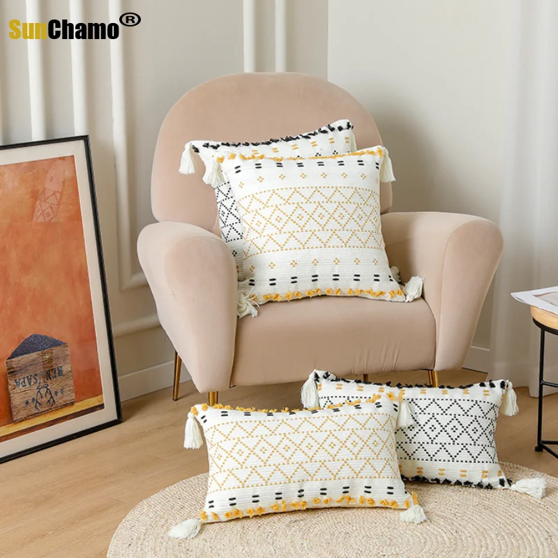 Цвет: желтый черный хлопковый жаккардовый чехол для подушки 45x4 5 см/30x50cm Подушка с