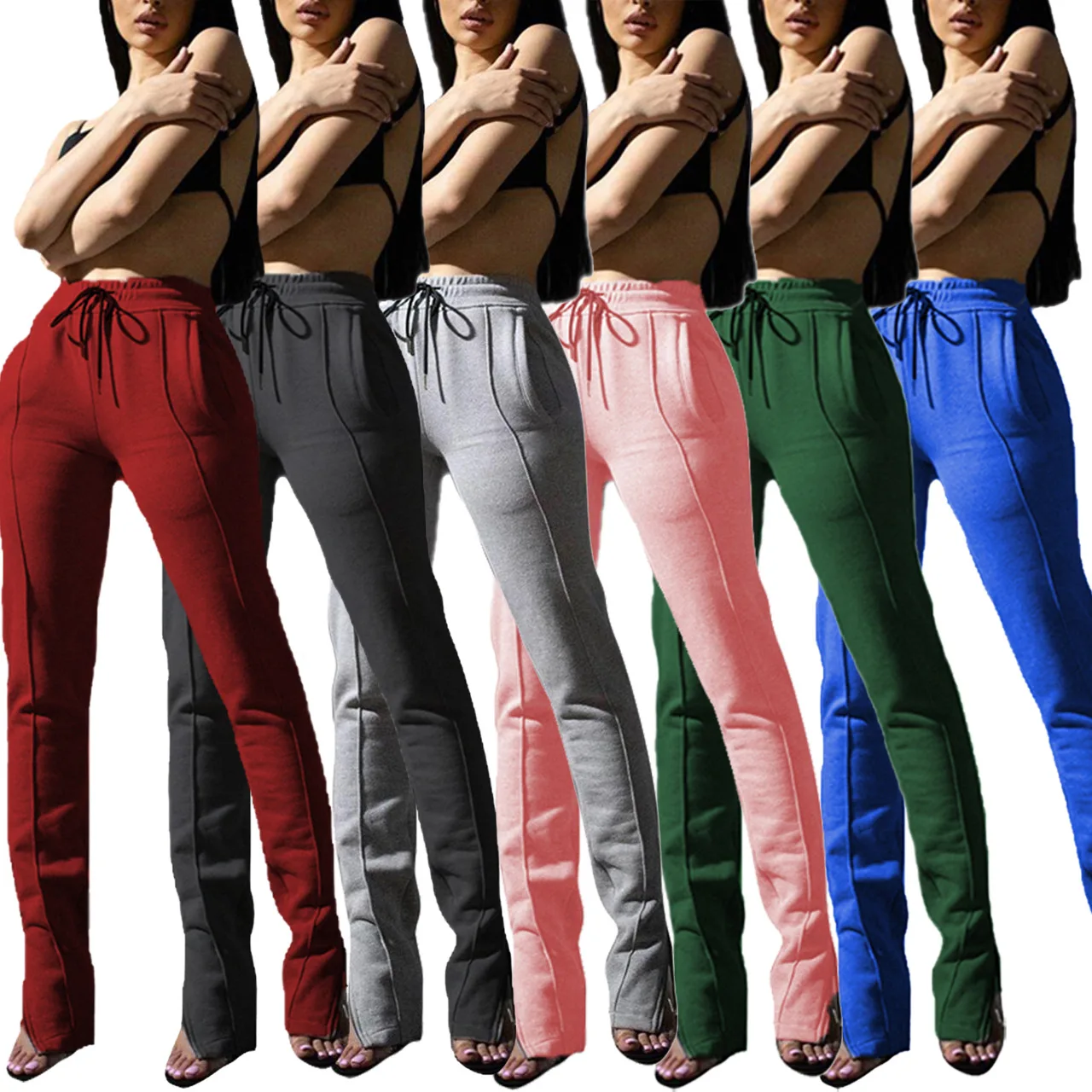 

Winter Drawstring High Solid Pencil Pants Sweat Pants Women Slacks and Zipper Pants for Women