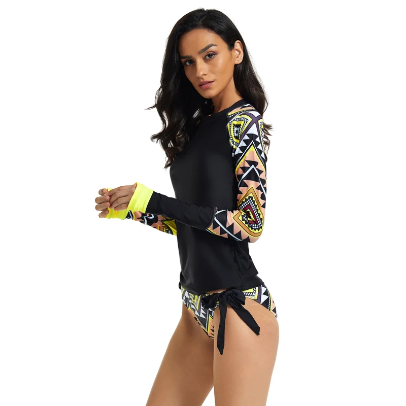 

Long Sleeve Swim Suit For Women Swimsuit Fused Female Surf Diving Sexy Print Polyester Sierra Surfer Swimwear Rash Guard Push Up