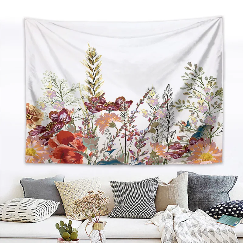 

Colorful Floral Plants Tapestry Wall Hanging Vintage Herbs Wild Flowers Tapestry Nature Scenery Tapestry for Living Room Bedroom