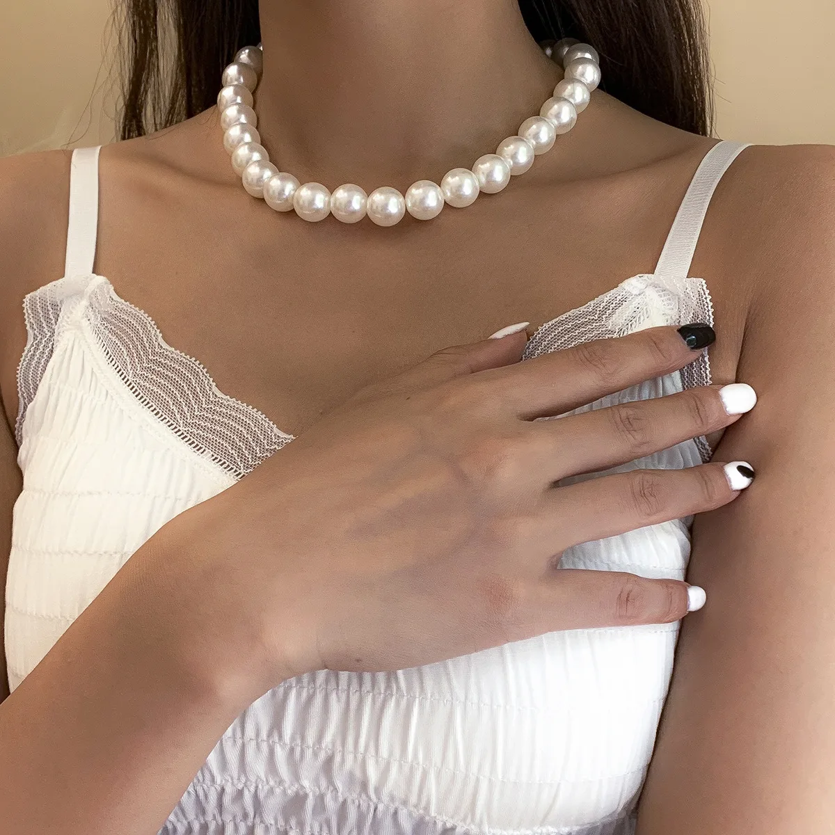 

Baroque Style Big Pearl Necklace For Women Personality White Statement Jewelry Choker Collares