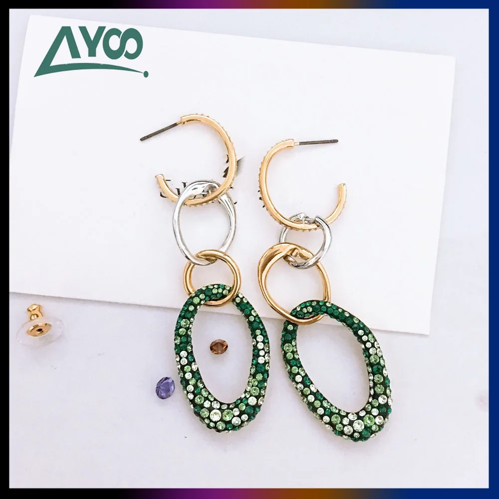 Joyería de moda SWA 2022 Glamour cristal austriaco gradiente verde moderno oro pendientes geométricos redondos pendientes regalo romántico