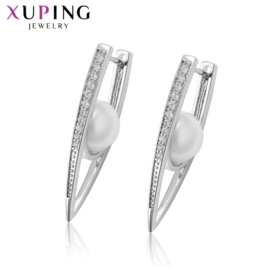 Rhodium Plated 11,11 Xuping новейшие обручи серьги имитация жемчуга популярные ювелирные изделия Европейский стиль модный подарок для женщин S187.1/S187.2-992 - Окраска металла: Rhodium Plated