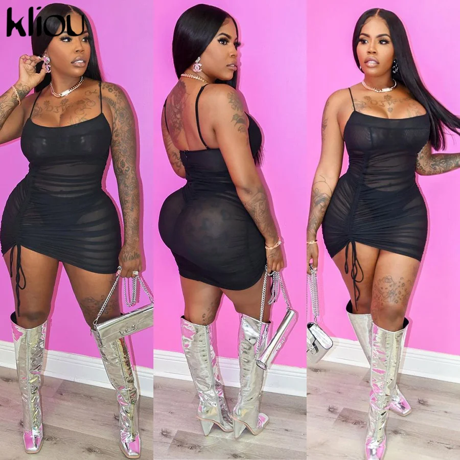 Женское Сетчатое Прозрачное мини-платье Kliou облегающее Бандажное платье на