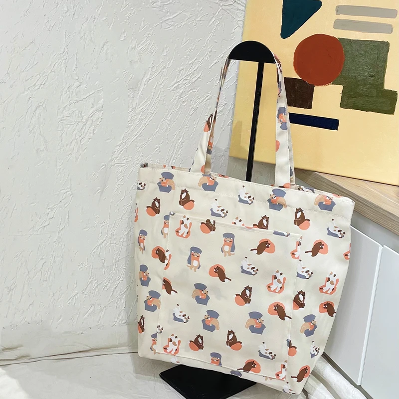 Сумка-тоут женская с верхней ручкой и мультяшным котом |