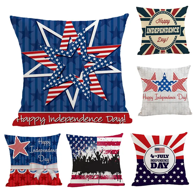 

Pillowcases Independence Day Theme Cushion Covers Linen Love Printing Throw Pillows Cover Modern Home Living Room Decor 45*45cm