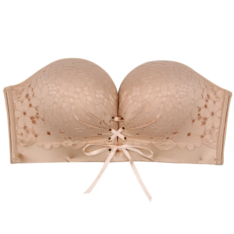 

Sexy Floral Lace Bras For Women Underwear Strapless Bralette Top Wireless Brassiere Lingerie Solid Color Invisible Push Up Bra