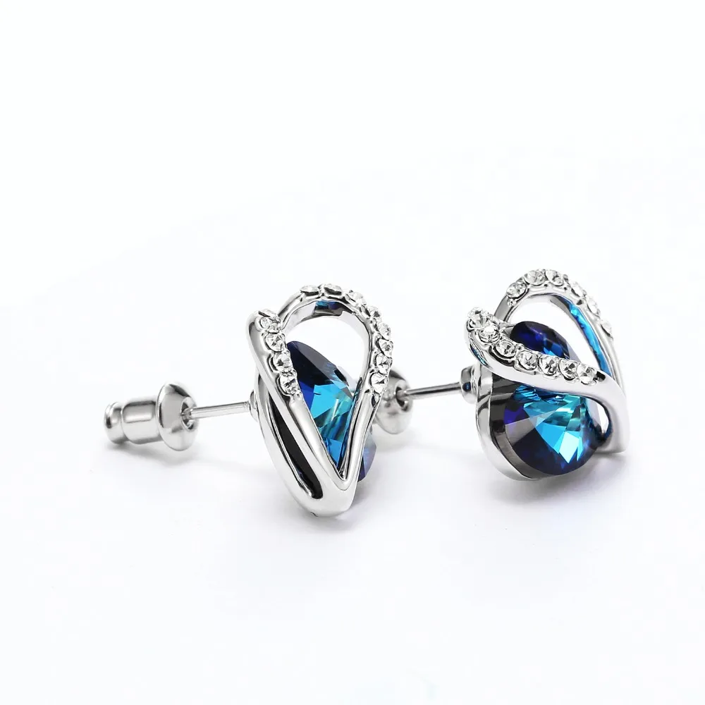 Серьги Warme Farben с кристаллами Swarovski для женщин, сережки-гвоздики с синим кристаллом в виде сердца, хорошее ювелирное изделие, 925 пробы серебряные серьги