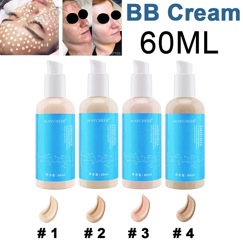

New 60ML Hyaluronic acid bb cream 4 Color skin liquid foundation for Whitening Brightening Hydrating Concealer Dry foundation