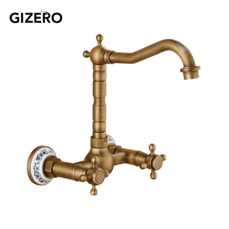 Античный медный смеситель с двойной ручкой и поворотным носиком смесители для