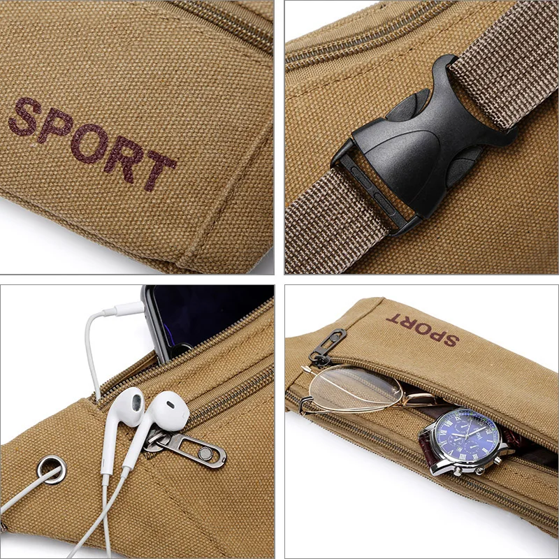 

Men Casual Durable Fanny Waist Pack Male Waist Bags Belt Canvas New Hip Bum Military Bag Pouch Three Zipper Pocket