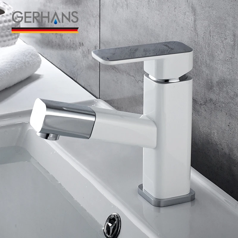GERHANS Faucet K11016W Смеситель для умывальника с выдвижной лейкой Цвет: Белый+Хром |