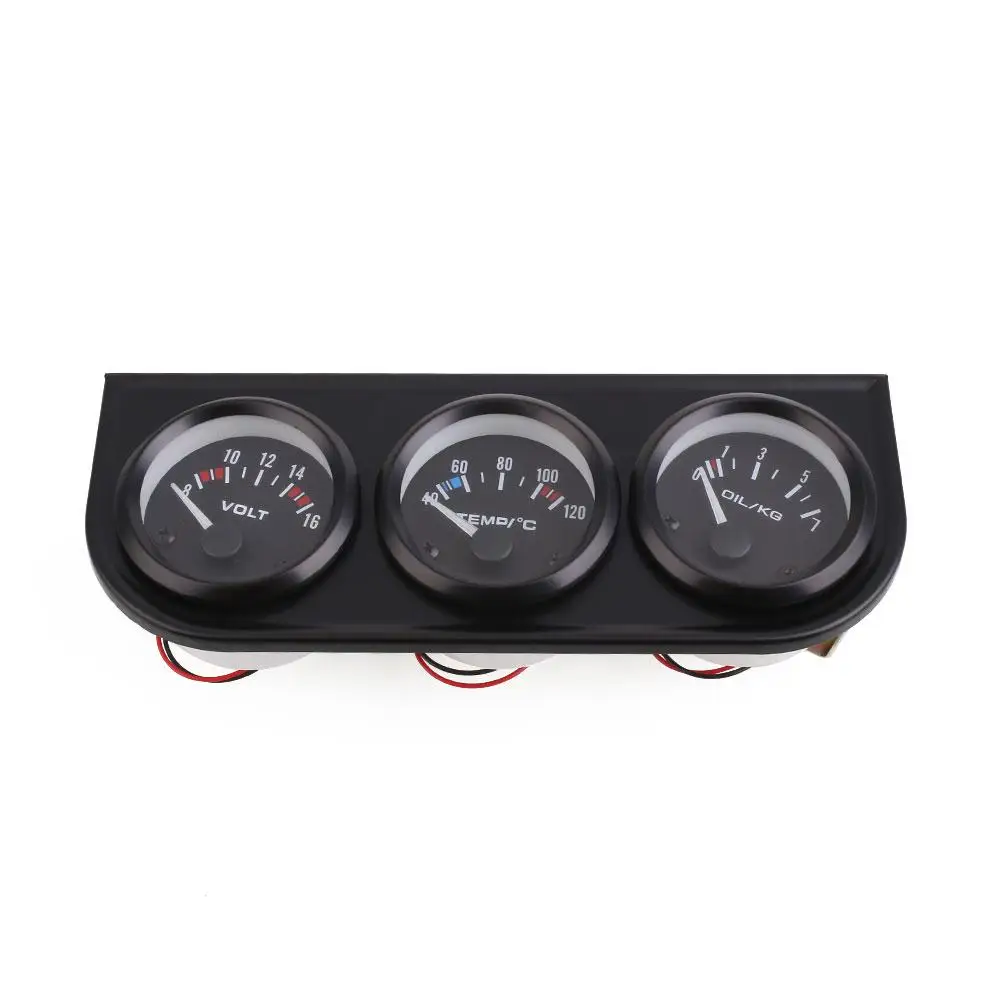 

3 in 1 Gauge Sensor Car Vehicles Black Metal Auto Voltmeter Oil Pressure Water Temp