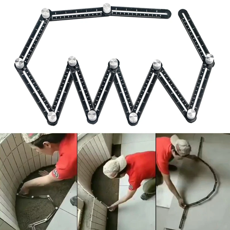 

12-Side Rulers Tile Opening Locator Paving Floor Tiles Folding Rule Universal Perforation Multi Angle Measuring Ruler