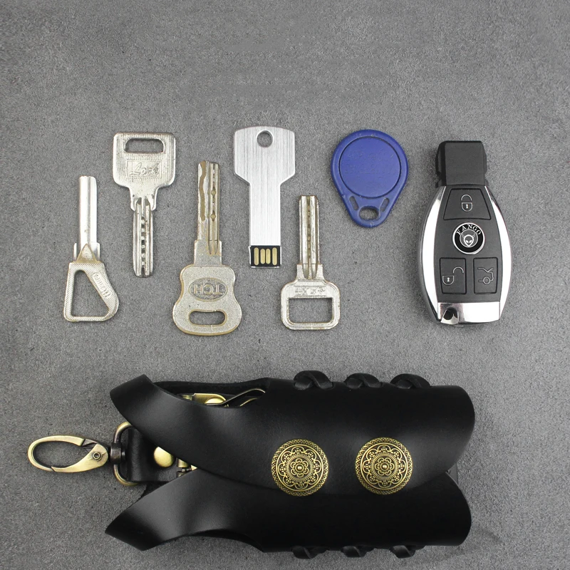 

2020 Men Key Wallet Vintage Genuine Leather Car Smart Key Case Ring Chain Housekeeper Tool Cover Dangler Keys Holders With Rope