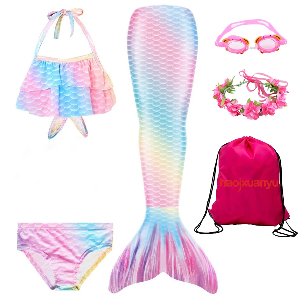 

Children Mermaid Tails for Swimming Girl Mermaid Tail Swimmable Swimsuit Kids Costume Cosplay Bikini Sets with Goggle Garland
