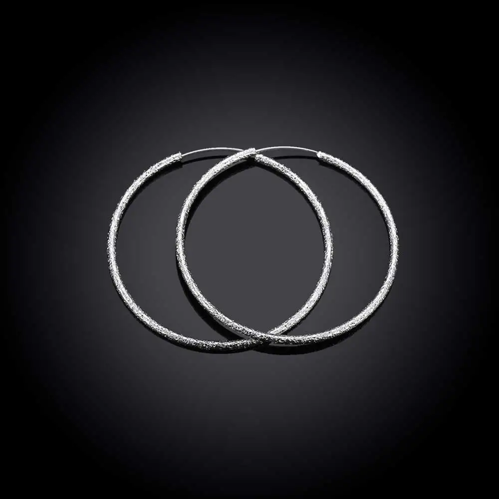 

New Arrival 925 Sterling Silver Fashion Simple Scrub 5.0cm Round Circle Hoop Earrings Women Jewelry Free Shipping