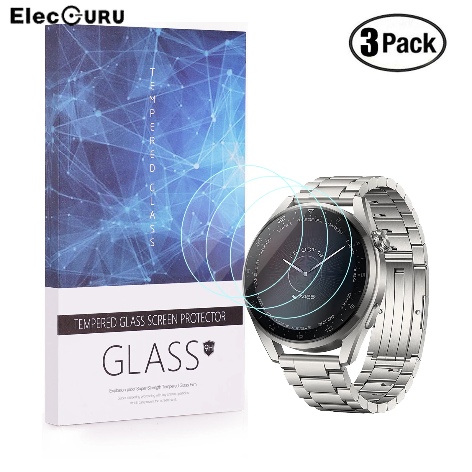

3 Pack for HUAWEI Watch 3 Pro Smartwatch Tempered Glass Screen Protector 9H Protective Film Scratch Resistant Anti-Shatter