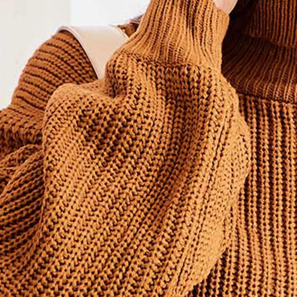 Женский офисный женский свитер крупной вязки с длинными рукавами водолазка