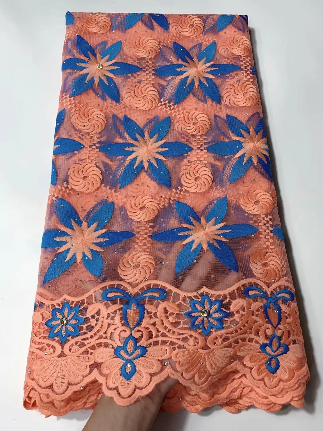 Blue African Party Lace Fabric Nigerian New Design High Quality Swiss Dry With Stones FYIN121 | Дом и сад