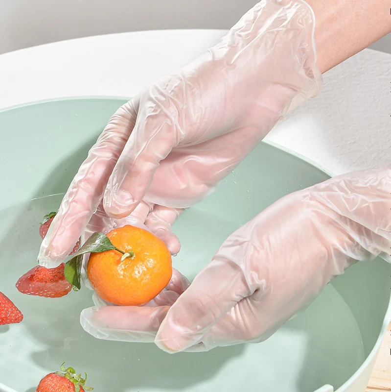 

100PCS PVC Hand Gloves Disposable Vinyl Transparent Powder Free Thickened Food Grade Catering Baking Plastic Home Beauty Gloves