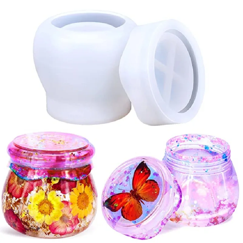 

Форма для бутылок из смолы, форма для пудинга из силиконовой смолы, форма для банка из смолы с крышкой для сухих цветов, контейнер-органайзер для хранения листьев