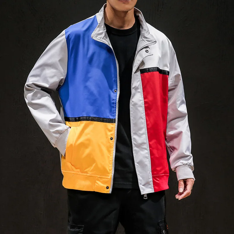 Японский стиль многоцветная Осенняя бейсбольная Лоскутная молния карго Топ