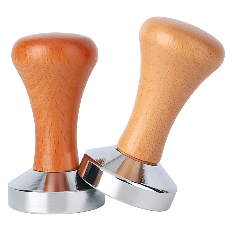 

Stainless Steel Wooden Handle Coffee Cloth Powderer Barista Wooden Handle Threaded Flat Bottom Coffee Filler Kitchen Accessories