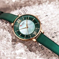 curren ladies watches green quartz wrist women luxury branded clock elegant charming leather wristwatches