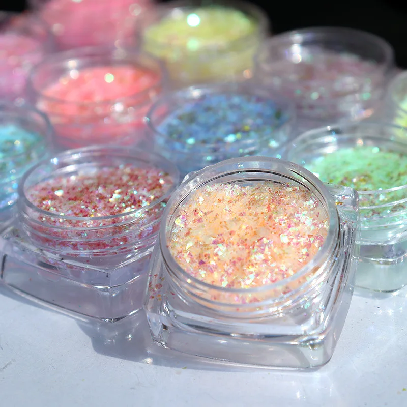 

20g/Bag Iridescent Glitter Flakes Nails Art Mixed Colour Shades Flakes Fine Glitter Flake Nail Sequins Mermaid Nail Art Glitter