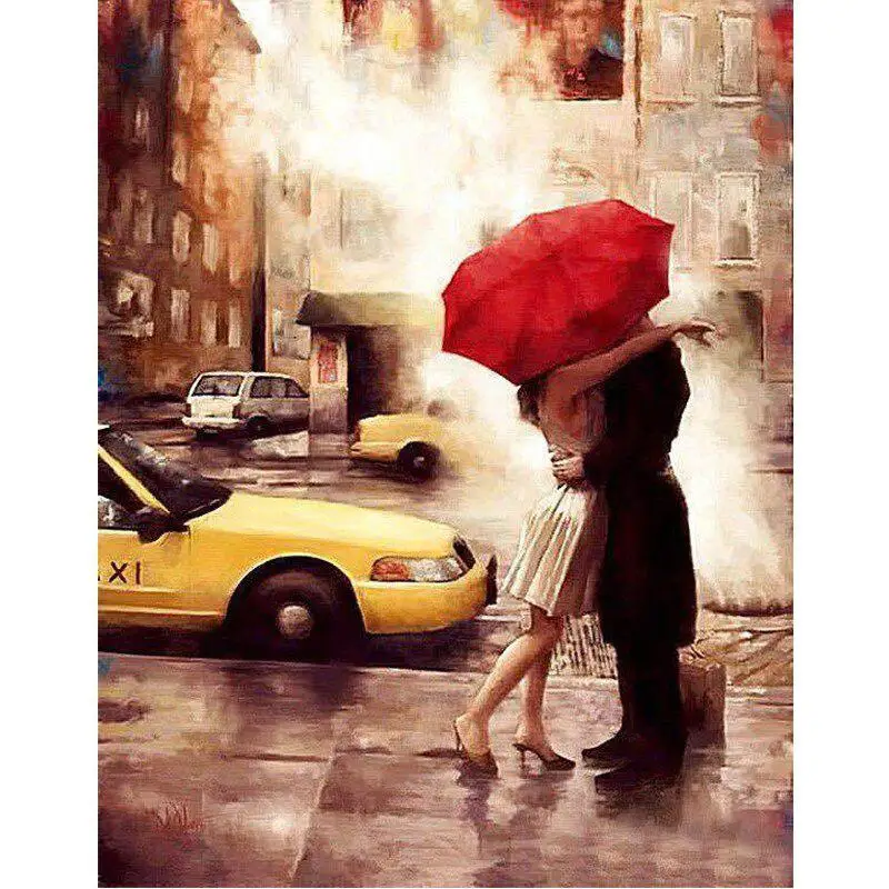 Картина Сделай Сам без рамки нарисованные картинки влюбленные под зонтиком