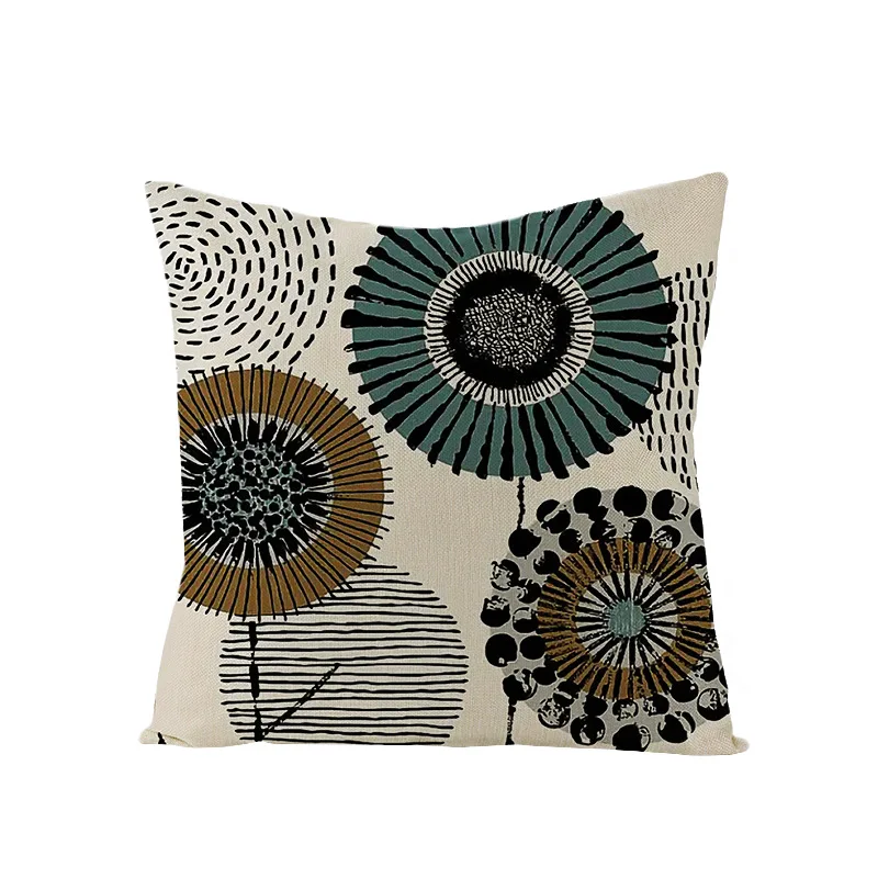 

Geometric Flowers Plants Linen Cushion Cover Living Room Sofa Cushion Decorative Pillows Cover Home Simple Pillowcase 45X45CM