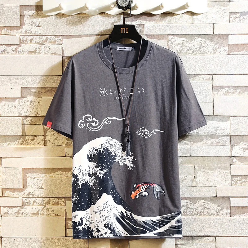 

Summer Japanese Male Causal Tshirts 5XL Fashion Loose Tees Funny Anime Print Oversized Men T Shirt Hip-Hop Cotton T-shirt O-neck