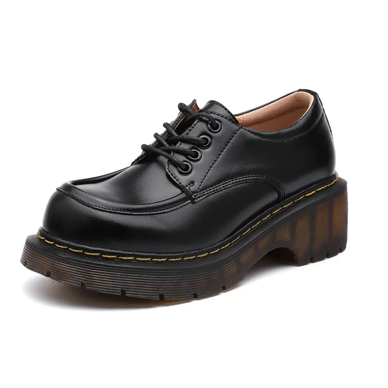 

Thick Rubber Sole Women Shoes Lace Up Work Shoes Cow Leather Academic Shoes fs1