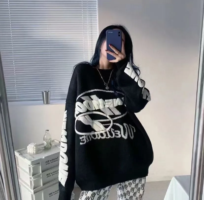 Женский вязаный свитер в стиле Харадзюку повседневный пуловер свободного покроя