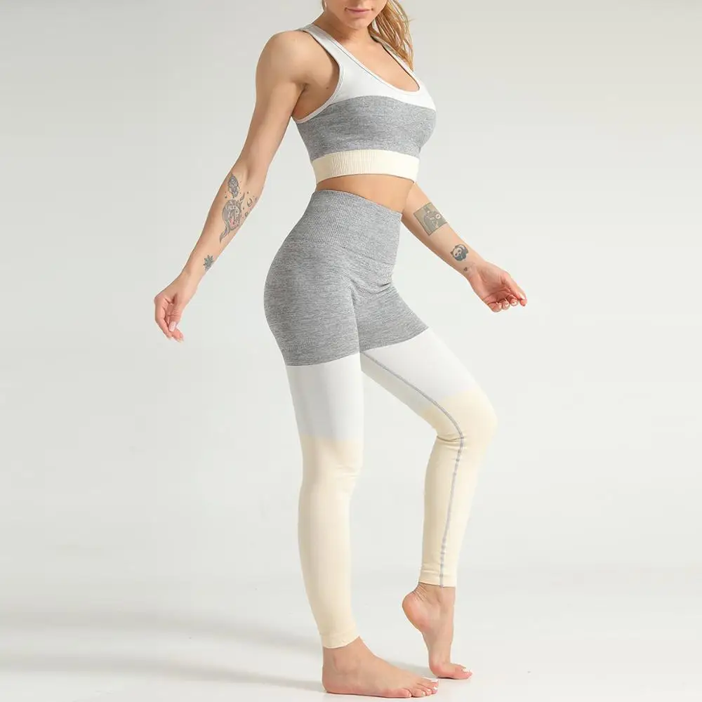 Free Shipping Knitted seamless sports suit contrast color stitching yoga pants fitness bra tights GMY clothing for women |