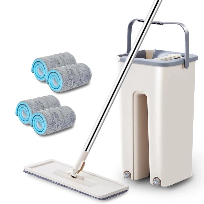 

Kitchen Floor Spin Mop Cleaner 360 Rotating Magic Flat Mop And Bucket for Wash Floor Home Cleaning with Microfiber Mop Head