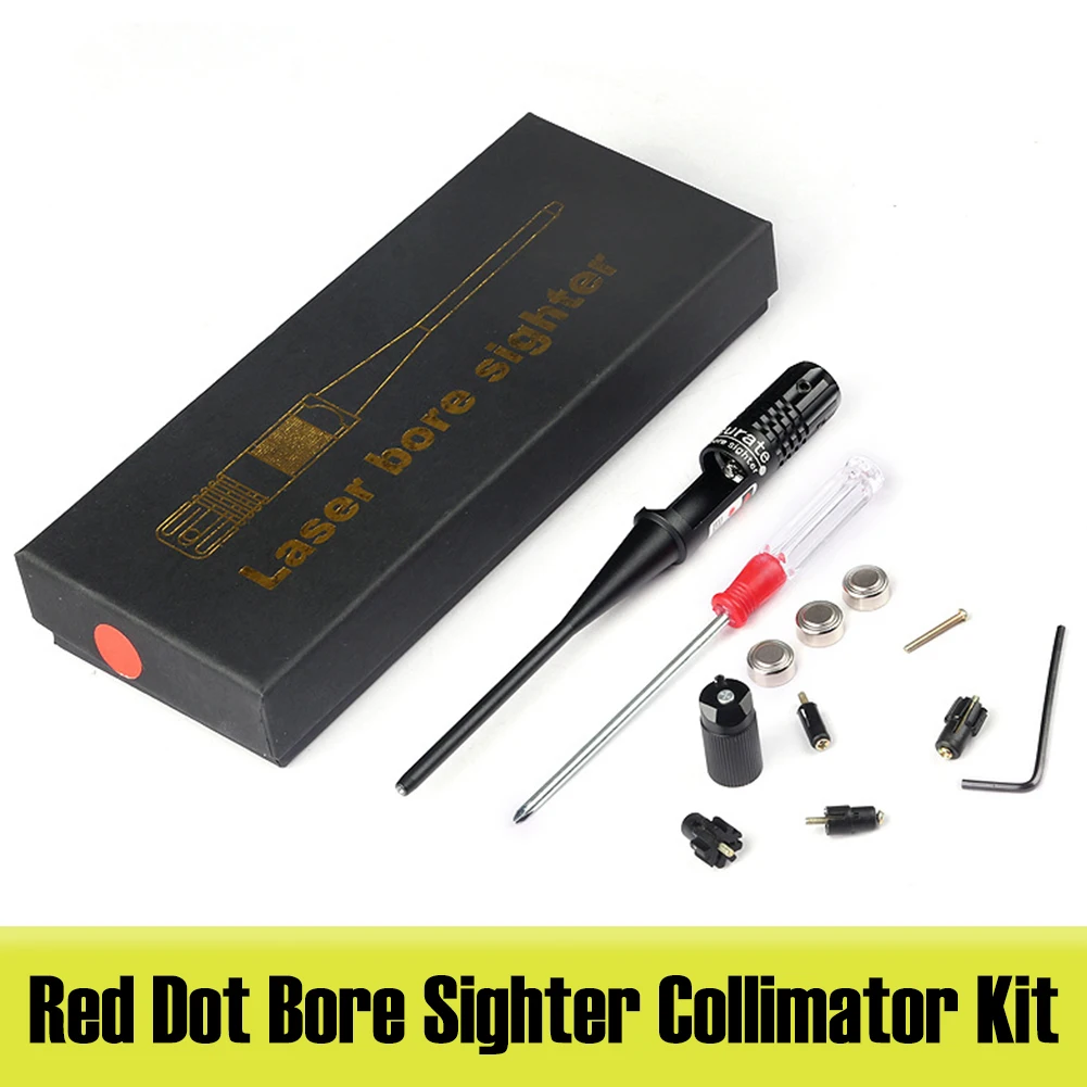 

Red Dot Bore Sighter Collimator Kit Adjustable Adapters Red Bore Sighter with Box for .22 to .50 Caliber Rifies Boresighter Tool