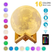 zk20 led night light 3d print moon lamp 16 colors rechargeable change light touch remote led moon light gift