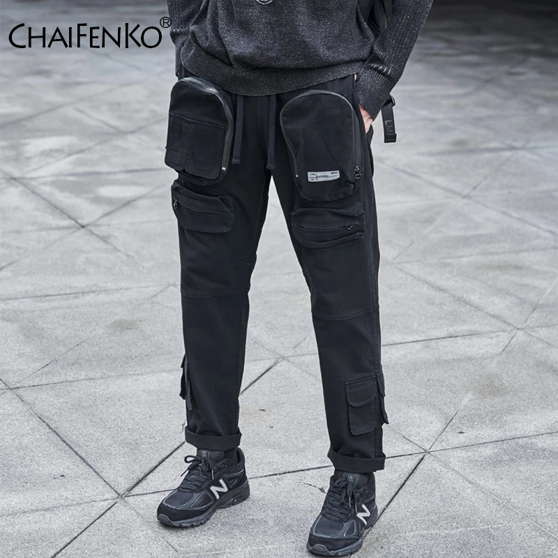 

CHAIFENKO Black Cargo Pants Men Hip Hop Streetwear Joggers Sweatpant Fashion Harajuku Harem Pant Multi-Pocket Casual Mens Pants