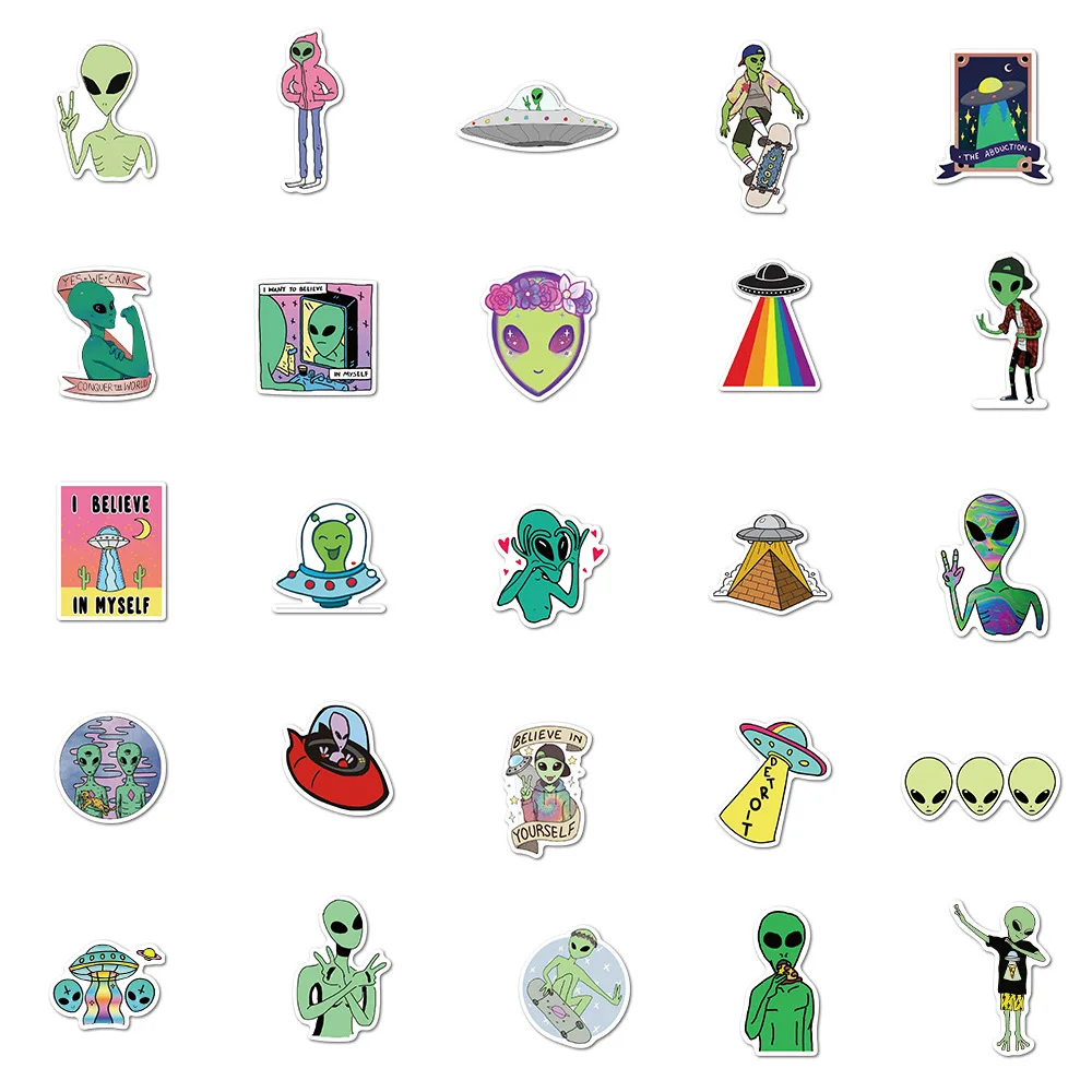 

10/50/100Pcs/Lot New Alien Sticker UFO Outer Space Astronaut Rocket Cartoon Stickers Gifts Toys for Children DIY Laptop Decal