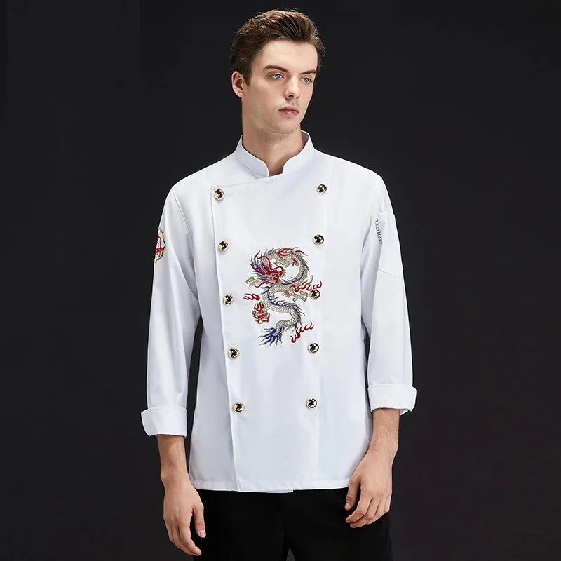 Мужская и женская вышитая форма повара дракона с коротким рукавом для кухни