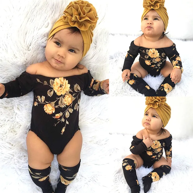 

3PCS Newborn Baby Girl Off Shoulder Flower Romper+Leg Warmers Outfit Clothes Set