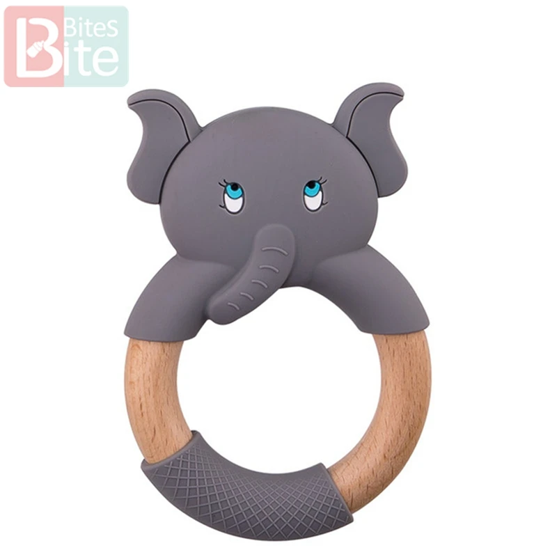 Gray Elephant 1 шт. Детские трофеи силиконовые мыши грызуны Силиконовые Прорезыватели деревянные кольца деревянный Прорезыватель коляска белка для детей товары игрушки - Цвет: Gray Elephant